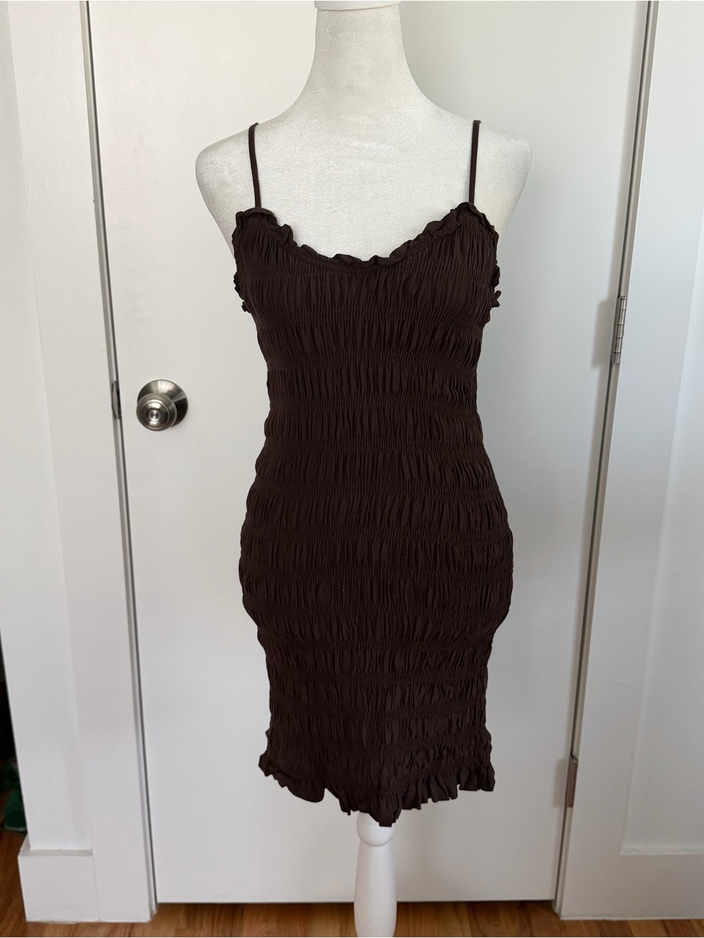 Forever 21 Chocolate Brown Smocked Spaghetti Strap Mini Dress